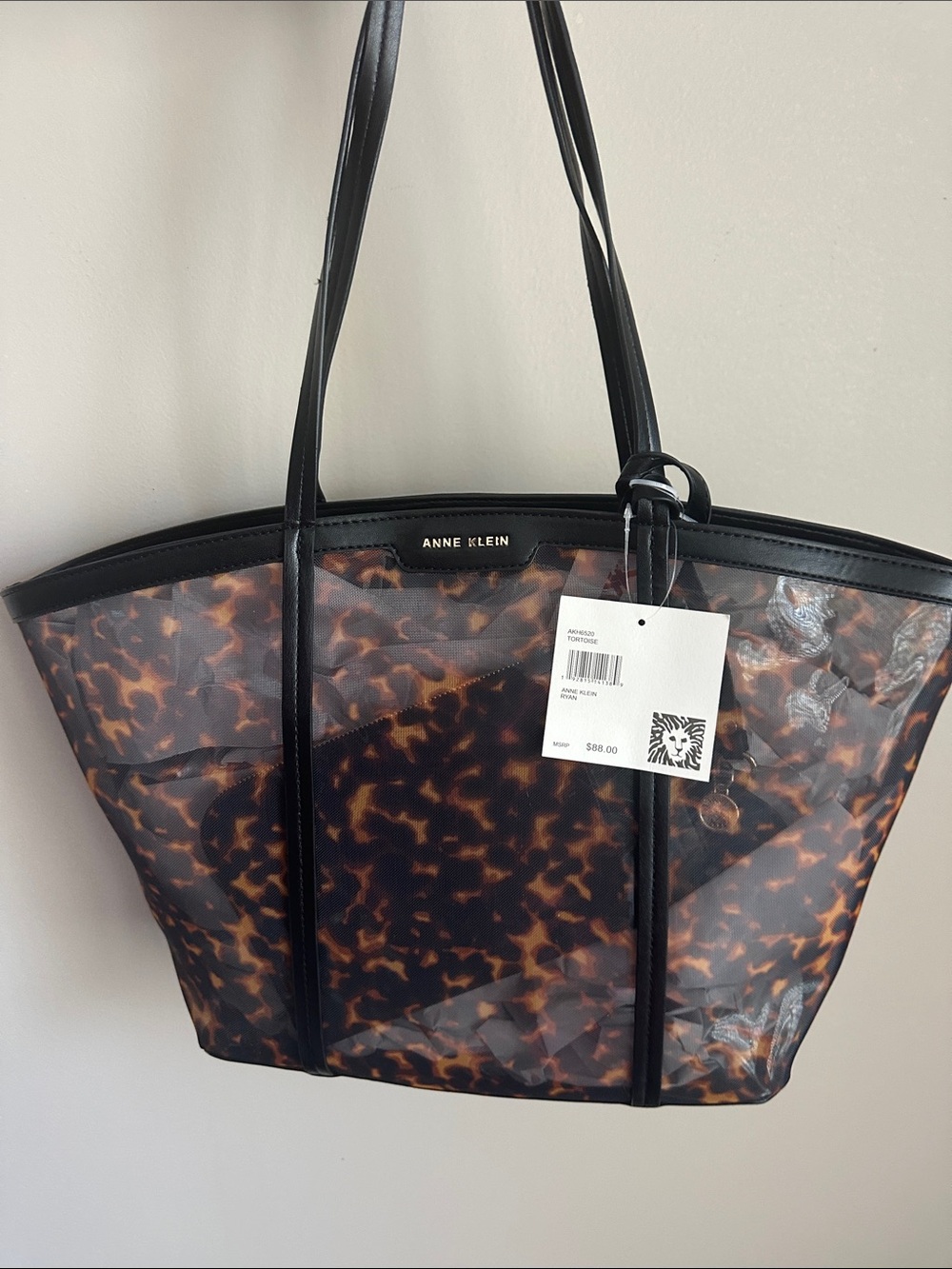 NWT Anne Klein Ryan Large Transparent Tortoise Tote Bag w/ Coin Pouch